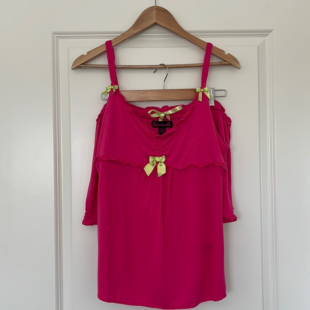 NWOT Betsey Johnson Hot Pink and Lime Green Ruffle Cami and shorts Pajama Set L